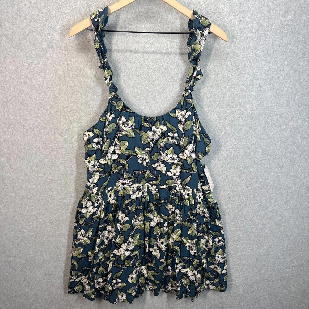 Free People Dress Women's L Blue Dear You Floral Mini Lined Ruffle Boho Feminine